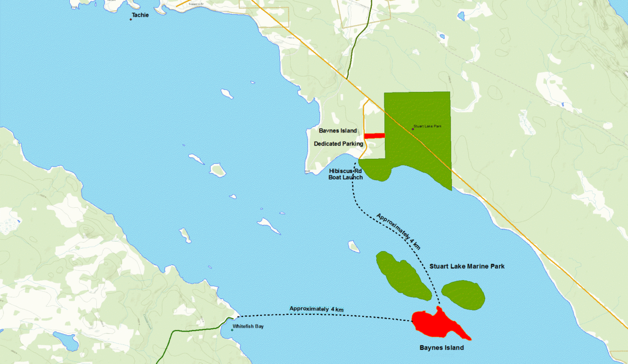 Large 5.4 Acre Lakefront Lot with 531 feet of shoreline on Baynes Island, Stuart Lake BC